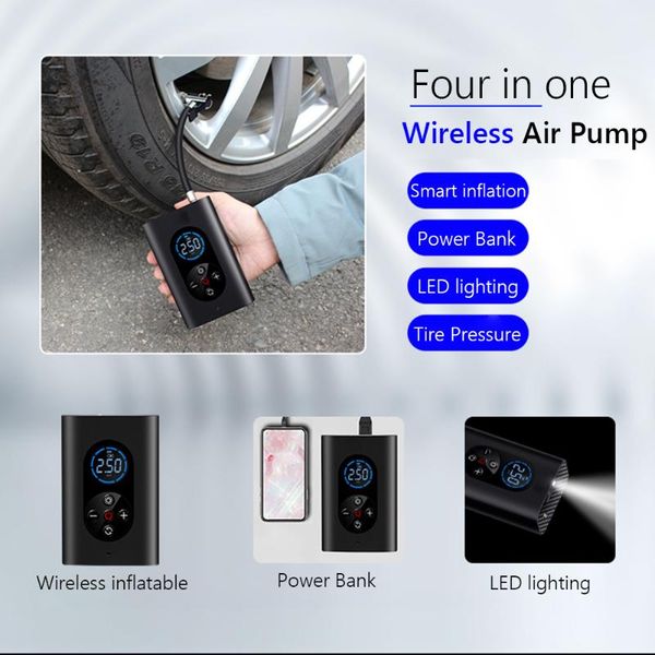

inflatable pump car tire air with led lamp smart wireless electric rechargeable easily installation personal elements