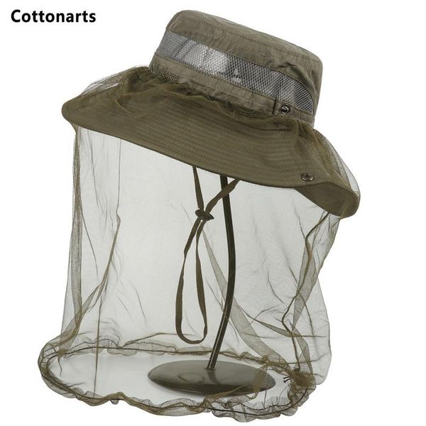 

wide brim hats 2-pcs outdoor fishing cap insect proof mosquito hat breathable anti-bee net yarn camping men tactical bucket panama, Blue;gray