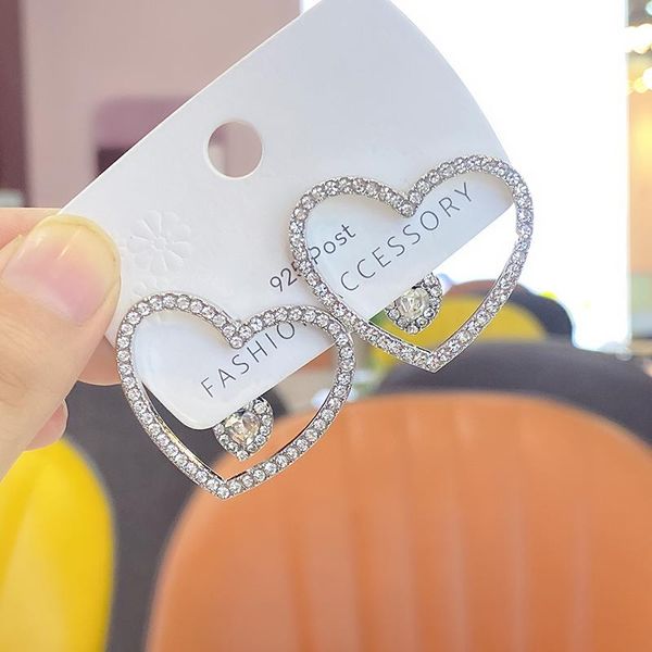 

dangle & chandelier hollow rhinestone love earrings female detachable korean temperament 2021 trend women jewelry earrring, Silver