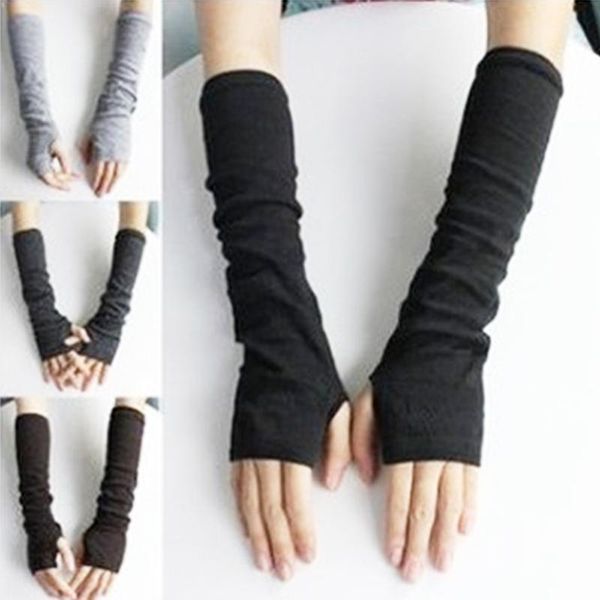 

five fingers gloves 1 pair soft stretchy wrist arm hand warmer knitted mittens women winter long fingerless black grey coffee, Blue;gray