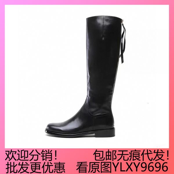 

knight 2021 sho versatile boot's spring and autumn no more than knee back zipper flat bottom, Black