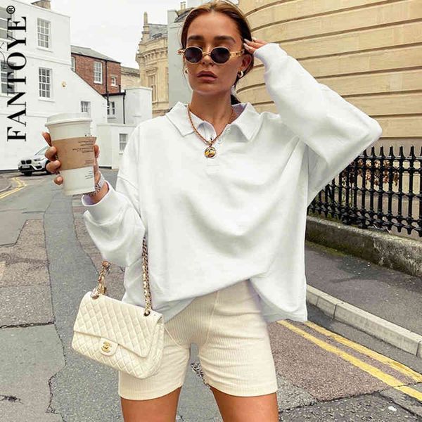 

women's hoodies & sweatshirts white sweatshirt women turn-down collor jumper shirt casual pullovers 2021 winter cropped streetwear gm8, Black