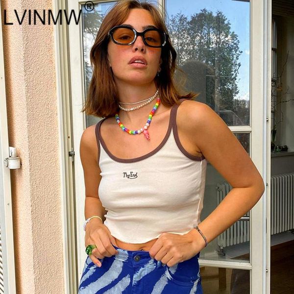 

women's tanks & camis lvinmw hit color letters casual daily basic sleeveless round neck navel letter embroidery camisole simple slim s, White