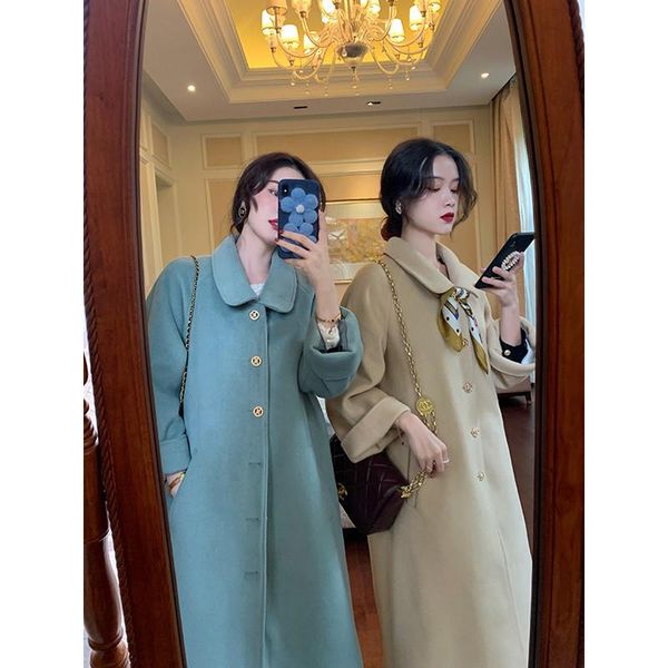 

women's wool & blends big e clip cotton cloth coat morandi color is water tender female long three, Black