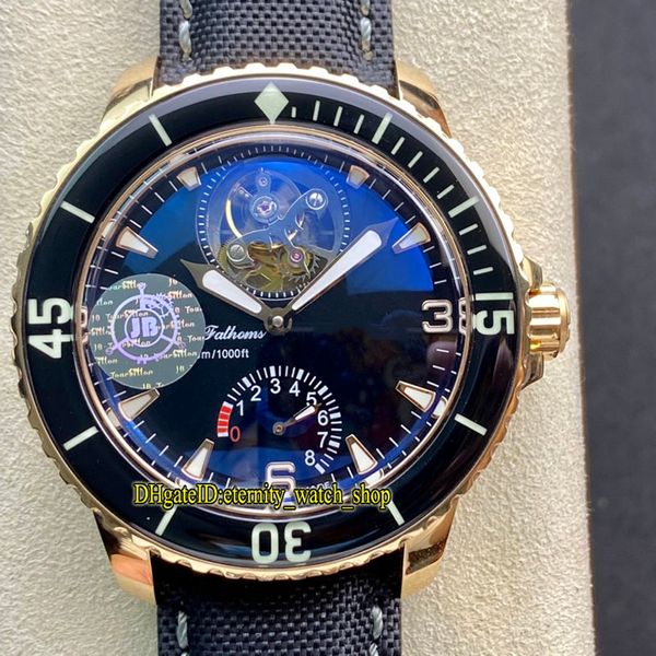 Eternity Sport Watches JBF Последнее обновление Пятьдесят Fathoms Real Tourbillon Automatic 5025-3630-52a Резервный циферблат для резервного питания Мужские часы Rose Gold Case Sapphire нейлоновый ремешок
