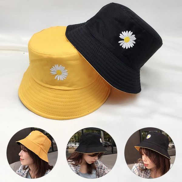 

wide brim hats spring women bucket fishing sunscreen sun cap little daisies double-sided wear lady fisherman hat, Blue;gray