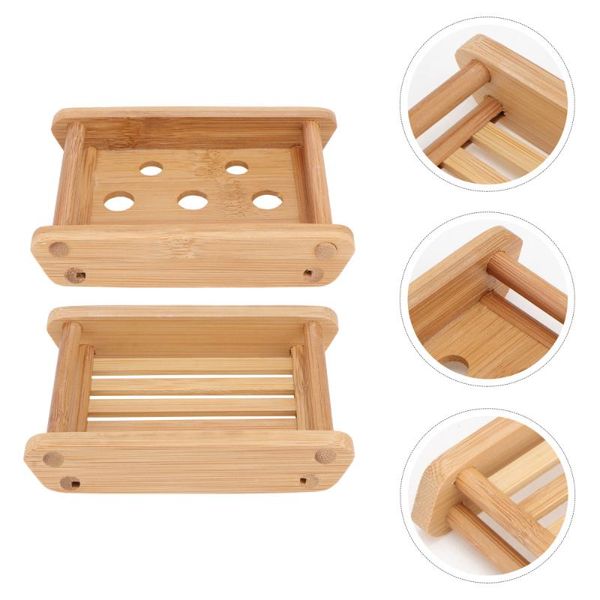 

practical bamboo wood soap dish draining holder (khaki) dishes
