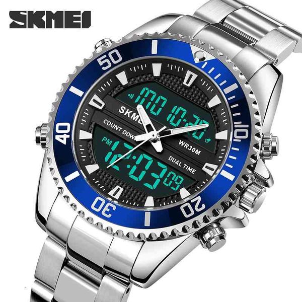 

skemi new 3 time dual movement watch men 30m waterproof swimming el light digital quartz multifunction relogio masculino