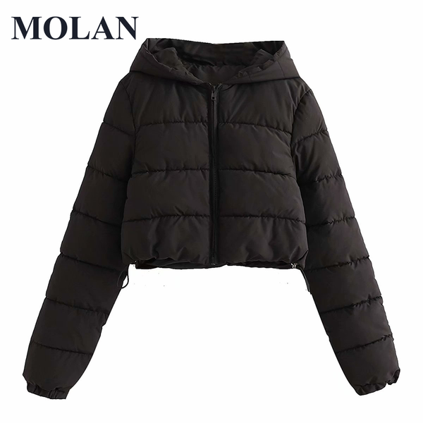 

women's down & parkas molan winter short padded jacket woman warm long sleeve zipper thick female chic outwear coat pockets black hoddi