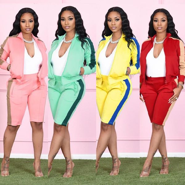 

women's tracksuits women lapel zipper coat and shorts two piece suit elastic waist blazer sets elegant office ladies suits, Gray