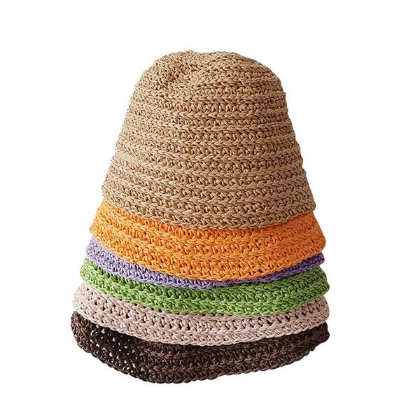 

caps & hats summer bucket hat for children candy color straw cap fashion korean baby girls panama traveling babies sun 3-7 years, Yellow