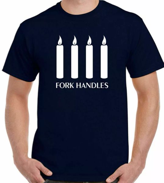 

fork handles t-shirt-four candles-mens funny two ronnies sketch show, White;black