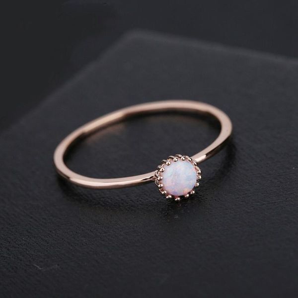 

cluster rings delicate thin design round opal stone ring women rose gold color fashion party gift jewelry, Golden;silver