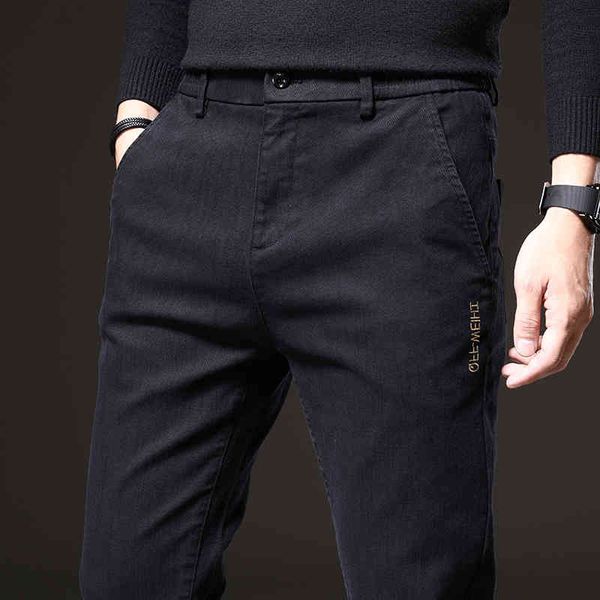 

autumn jeans loose straight elastic 2021 new casual long plush spring and winter men's, Blue