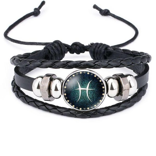

charm bracelets 12 horoscope 2021 fashion punk men women jewelry leo virgo leather bracelet retro bead teenager gifts, Golden;silver
