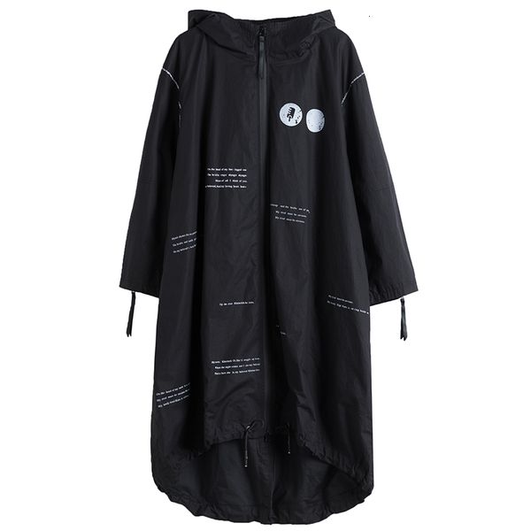 

wool women's long autumn and winter simple loose cotton mid-length fat mm slim long-sleeved trench coat, Black