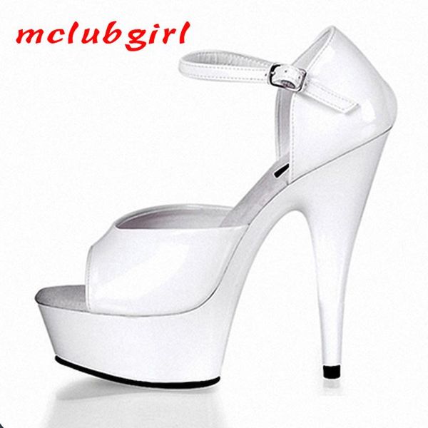

mclubgirl 15cm heels style thin heel button bag and versatile super high fish mouth sandal girl lyp sandals, Black