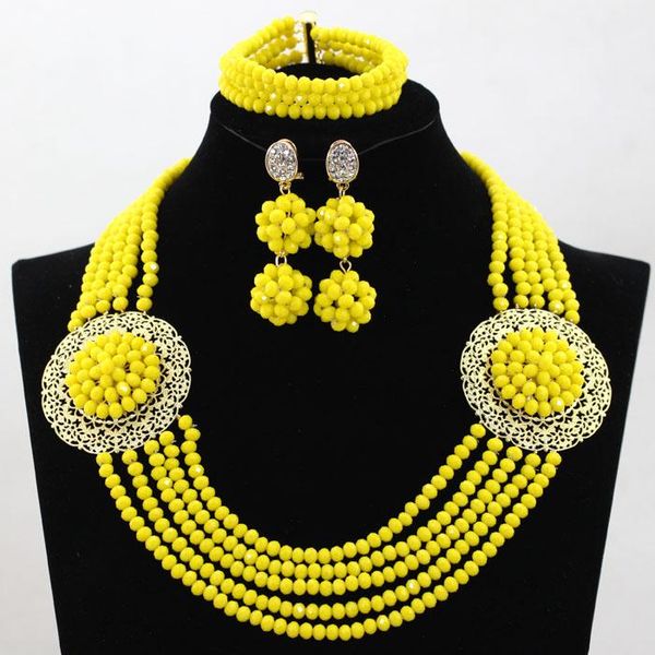 

earrings & necklace handmade splendid 5 rows mustard yellow crystal bridal jewelry set chunky sets for women hx836, Silver