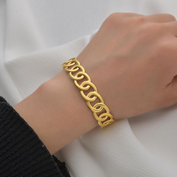 

bangle french 14k gold plated titanium steel chain shaped fashionable elegant luxury jewelry, Black