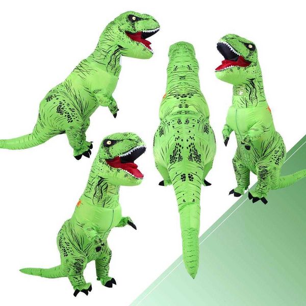 Costume gonfiabile Costumi di dinosauro verde T REX Blow Up Fancy Dress Costume cosplay della mascotte per uomini Donne Bambini Dino Cartoon Q0910
