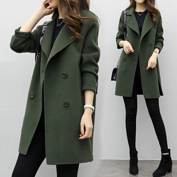 

women's wool & blends cmaz spring, autumn and winter fashion simple thin casual mid-length, Black