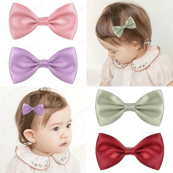 

grosgrain ribbon hairpins solid hair clips for cute girls bowknots barrettes headwear kids hair accessories, Slivery;white