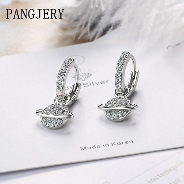 

hoop & huggie pangjery 925 sterling silver earrings for women fashion creative sparkling micro inlaid zircon planet party jewelry gifts, Golden;silver
