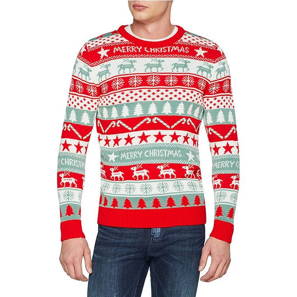 

strength acrylic knitted christmas sweater elk jacquard sweater, White;black