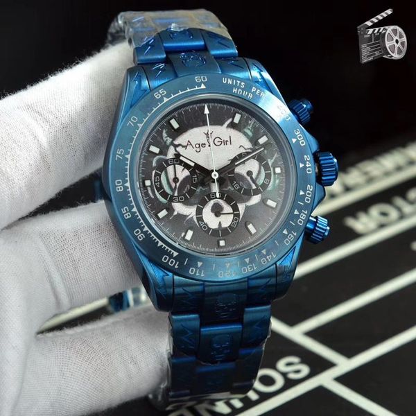 

wristwatches men full blue limited edition sport stainless steel quartz chronograph sapphire watch black white, Slivery;brown