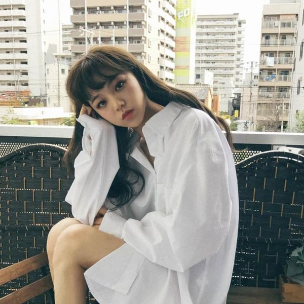 

women's t-shirt oversized women button up t shirt long sleeve white tshirt for ladies harajuku ulzzang tee korean loose clothes