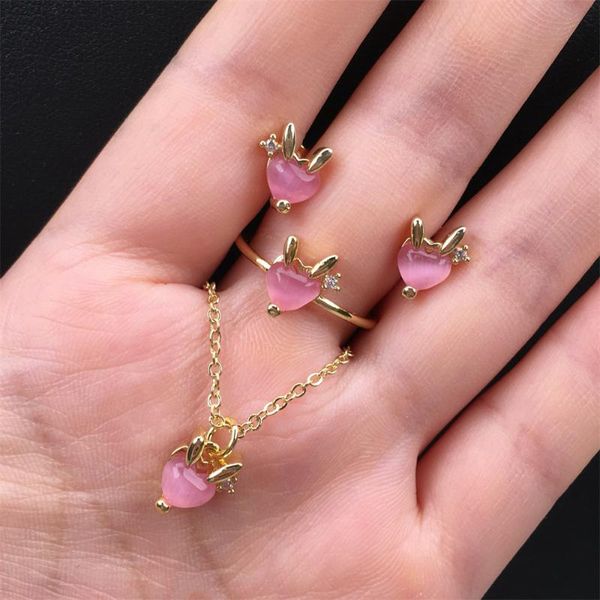

earrings & necklace fashion lovely opal stone women jewlery sets sweet girls micro paved zircon animal rings for px-36, Silver