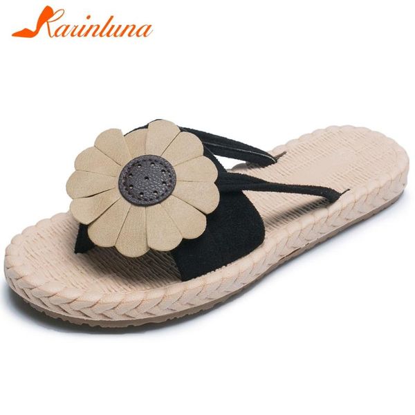 

slippers karin 2021 low heel summer leisure slides concise casual flat beach women holiday sweet flower shoes, Black