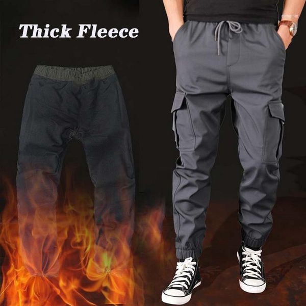 Männer Hosen 2021 Männer Winter Dicke Fleece Warme Casual Streetwear Multi Tasche Lose Fracht Jogger Hosen1