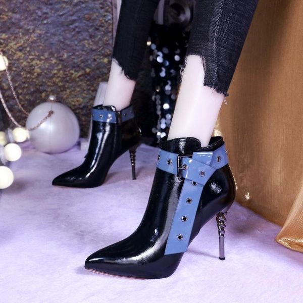 

dress shoes 2021 woman ankle boots women winter vintage casual womens fashion high heels zipper buckle botas mujer, Black