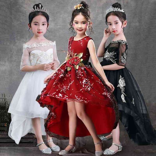 Meninas sem mangas princesa crianças artesanais flores menina vestido para casamento 3-14 anos festas de fuga vestidos de baile 210508