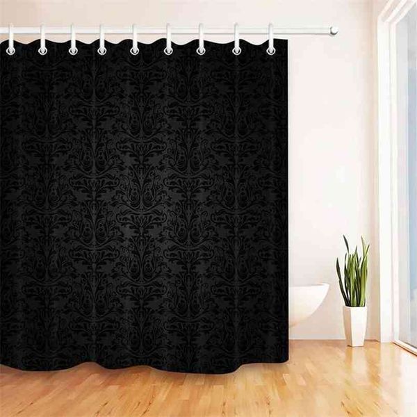 Damasco preto Damasco barroco cortinas 3d arte vintage flor abstrata poliéster tecido banheiro decoração de banho cortina conjunto 210915