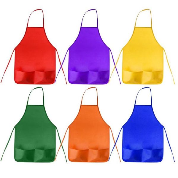 

pack 6 color kids aprons children painting art smocks with 2 roomy pockets for kitchen and classroom (brushes not