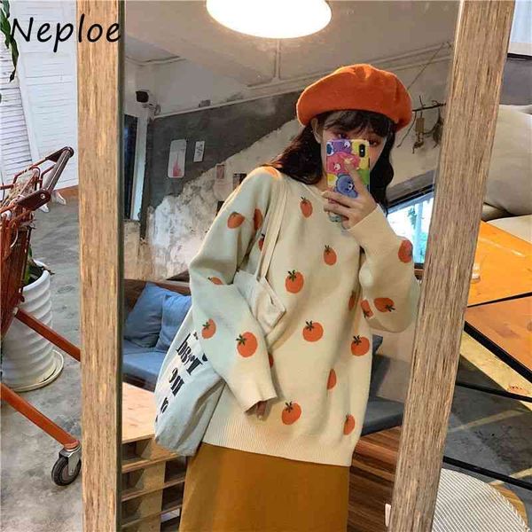 

neploe vintage print sweet knit sweater women o neck pullover long sleeve pull femme loose crazy style winter casual sueter 210423, White;black