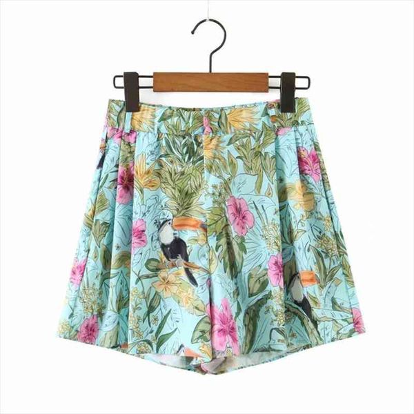 

merodi summer stylish holiday style womens short floral print high waist female casual zipper bird pants, White;black