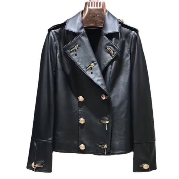 

women's leather & faux luxury genuine jacket 100% sheepskin coat autumn winter clothes women 2021 fashion real fur casaco feminino, Black