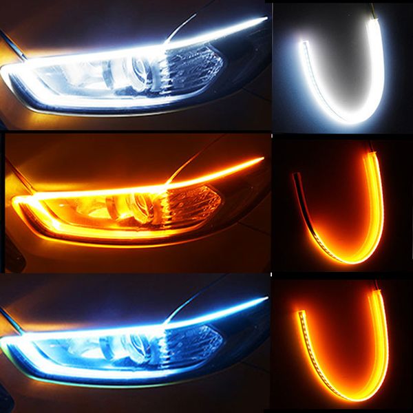 Luci di marcia diurna a LED DRL per auto 60cm Flessibili impermeabili Indicatori di direzione automatici gialli Fari laterali dei freni