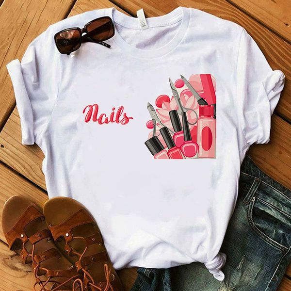 

fashion t-shirts 2021 summer ladies wind ins tide nail polish bottle coat girl print modle cotton, White