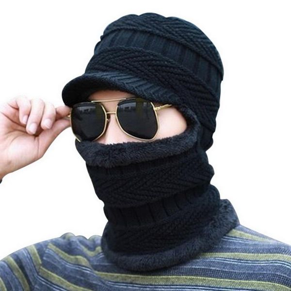 

coral fleece scarf hats winter beanies soft for mens black warm breathable wool knitted hat letter double layers caps cycling & masks