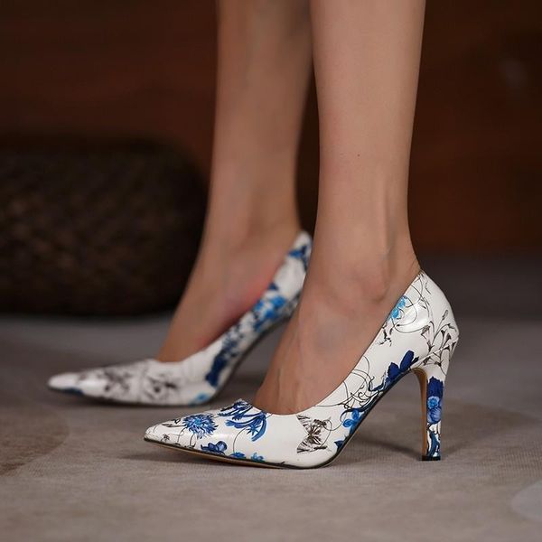 

dress shoes women floral pump plus size 43 pointed toe stiletto heels slip-on office lady fashion elegant female high heel, Black