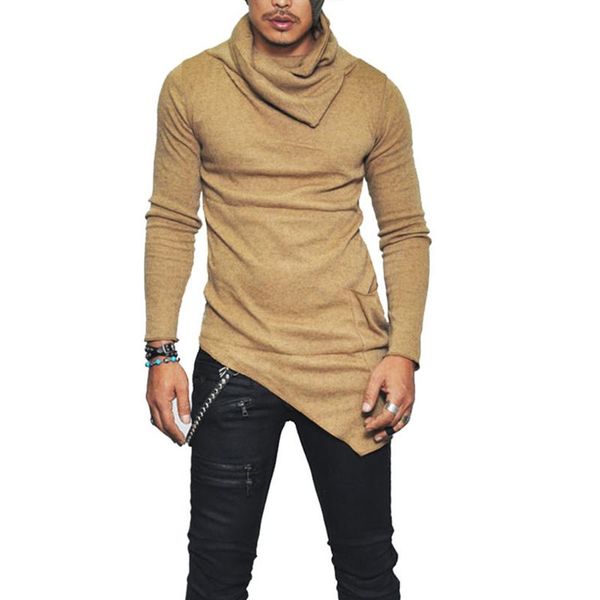 

men's unbalance hem pocket long sleeve sweatshirt for men clothing autumn turtleneck hoodie personality t-shirts, White;black