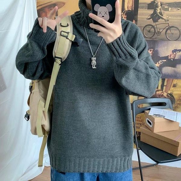 

men's sweaters 2021 men turtleneck sweater autumn simple baggy pullover casual all-match trendy korean streetwear, White;black