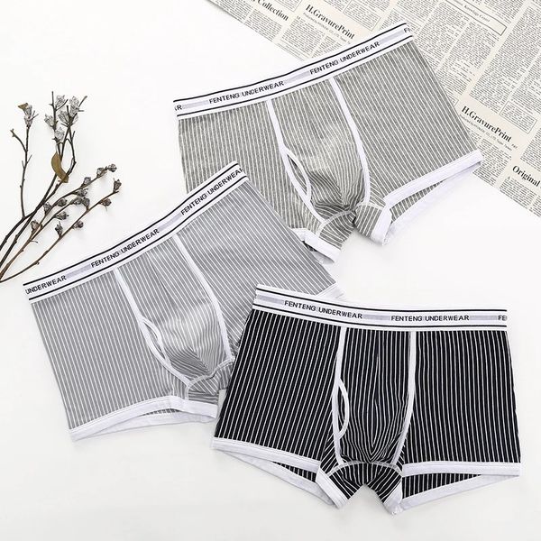 

underpants spring and summer combed cotton medium waist breathable men's boxer underwear open rib printed four corner trouser head, Black;white