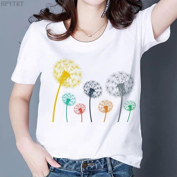 

summer and women harajuku dandelion men t shirts bouquet printed white lady leisure vogue large size short sleeve, White;black
