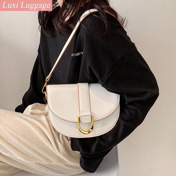 

evening bags semicircle saddle small crossbody for women metallic buckle half round pu leather baguette female shoulder