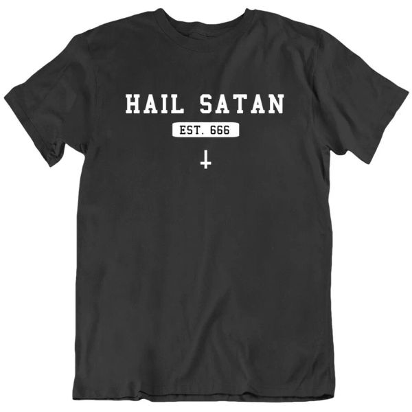 

hail satan est 666 trending parody devil t shirt, White;black